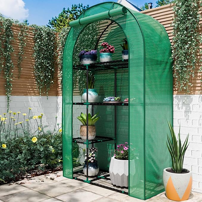 4-Tier Indoor/Outdoor Mini Greenhouse, 40" x 18" x 63" Portable Plant Starter for Herbs & Seedlings with Clear PE Cover, Tool-Free Assembly