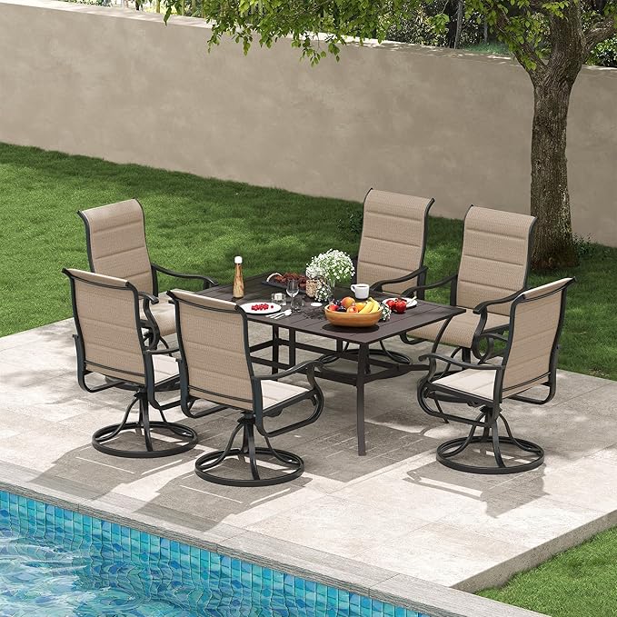 Amopatio Padded Patio Swivel Chairs Set of 4, Outdoor Dining Chairs with Ultra Soft Textilene High Back Seat & Metal Rocker Frame, for Backyard Deck Lawn Garden, Brown