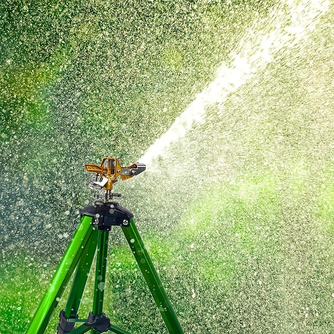 LIULO TOOL Impact Sprinkler on Tripod Base, Tripod Sprinklers with Brass Head, 360 Degree Large Area Irrigation with Extension Legs Flip Locks, Heavy Duty 3/4" Connector for Lawn Yard Garden