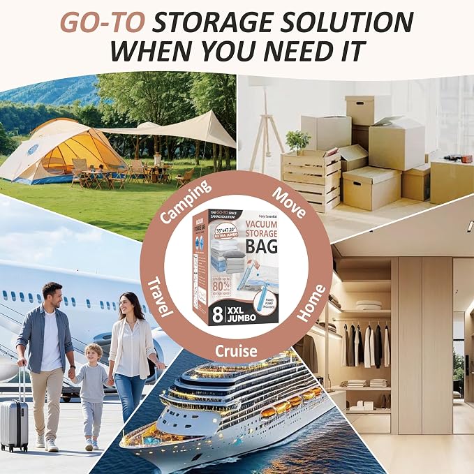 8 XXL Jumbo Vacuum Storage Bags for Bedding, Space Saver with Hand Pump