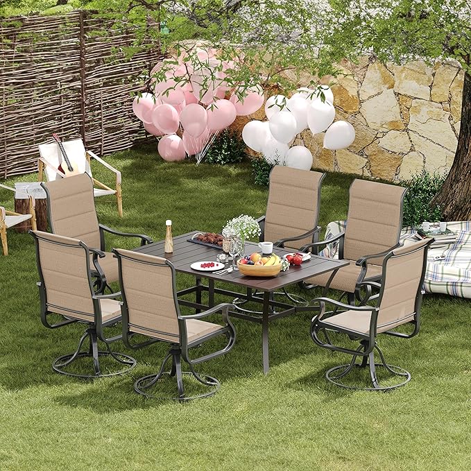 Amopatio Padded Patio Swivel Chairs Set of 6, Outdoor Dining Chairs with Ultra Soft Textilene High Back Seat & Metal Rocker Frame, for Backyard Deck Lawn Garden, Brown