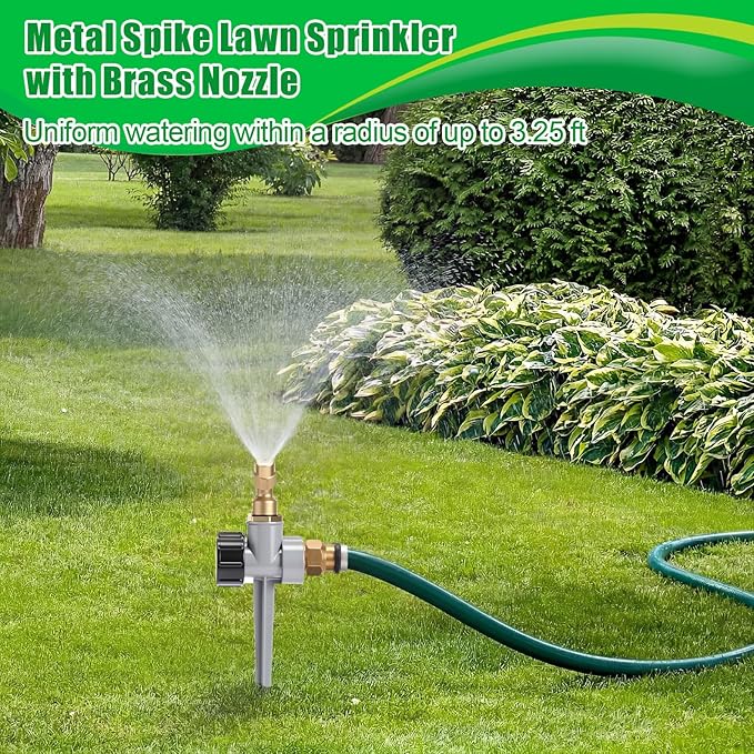 Tioncy 4 Pack Metal Lawn Sprinkler with Brass Nozzle, Heavy Duty Garden Spike Sprinkler Automatic Irrigation Tool for Lawn Garden Yard Greenhouse(Single Nozzle,Silver)