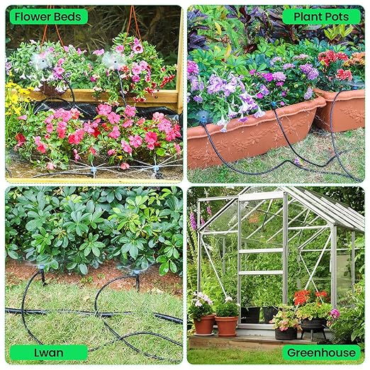 MIXC Drip Irrigation System,Quick Connector Garden Watering System Automatic Sprinkler System Kit for Lawn Raised Bed Greenhouse Plant Watering System (16FT Main Tube+ 79FT 1/4'' Tube)