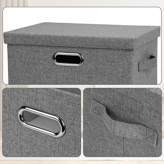 Graciadeco Medium 15" 21 Quart Collapsible Stackable Storage Bins with Lids, 1 Pack Gray Foldable Fabric Closet Storage Boxes with Lids, 4 Handles Heavy-duty Linen Cube Baskets for Bedroom