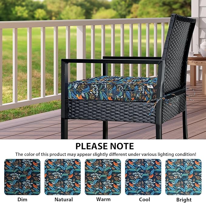 IPYNBAP Outdoor Chair Cushions Set of 4,Waterproof Outdoor Seat Cushions for Patio Furniture,Patio Chair Cushion with Handle and Ties, Out Door Chair Pads,19" x 19" x 3", Black Nightingale