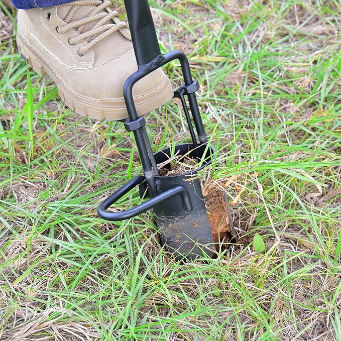 Omesata Sod Plugger, Bulb Planter with Long Handle and Serrated Base Garden Tool, Bulb Transplanter Also Grass Plug Tool for Digging Holes to Plant Tulips, Iris, Daffodils