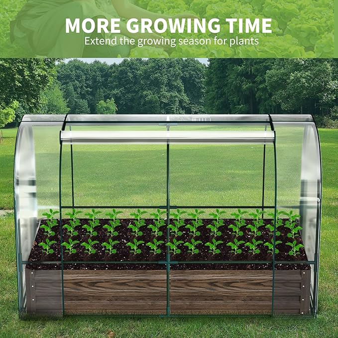 DoCred Galvanized Raised Garden Bed with PVC Cover, 72.8" x 37.4" x 47.2" Metal Planter Bottomless Box w/ Roll-Up Window, Mini Greenhouse Tent for Outdoor Growing Vegetables Flower Fruit