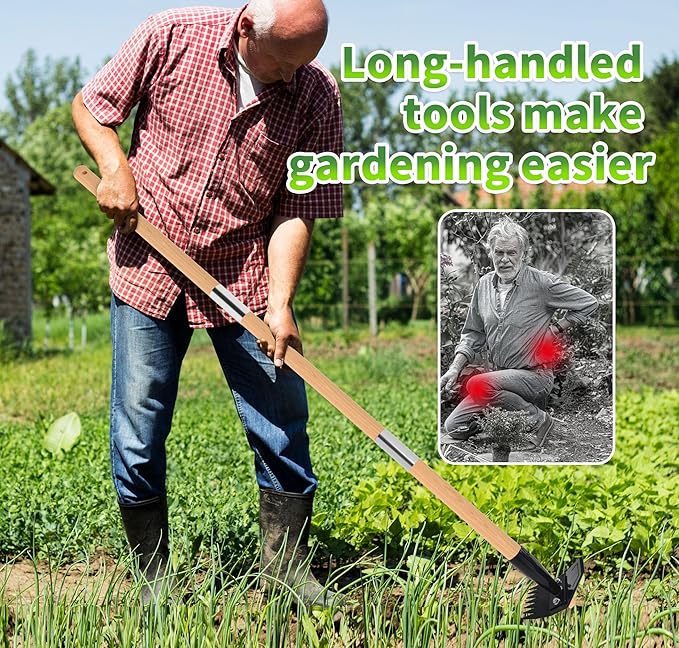 Weed Puller Tool with Long Bamboo Handle, 2 in 1 Garden Hoe&Manual Weed Remover, Weed Rake&Grabber, Gardenia Heavy Duty Uprooting Tool for Yard, Lawn and Garden, 49Inch 