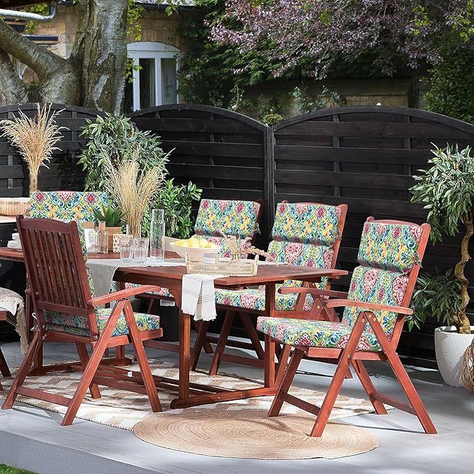 DYTXIII Outdoor High Back Chair Cushions Set of 2, 44"x22" Water Repellent Patio Seat Cushions with Elastic Sponge, All Weather Chair Pads for Rocking, Dining Chairs, Patio Furniture - Damask Red