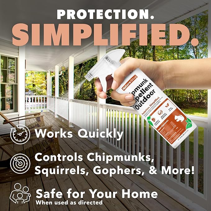 Chipmunk Repellent Spray for Outdoor Use – Helps Deter Chipmunks & Small Rodents, 16 oz (475mL)