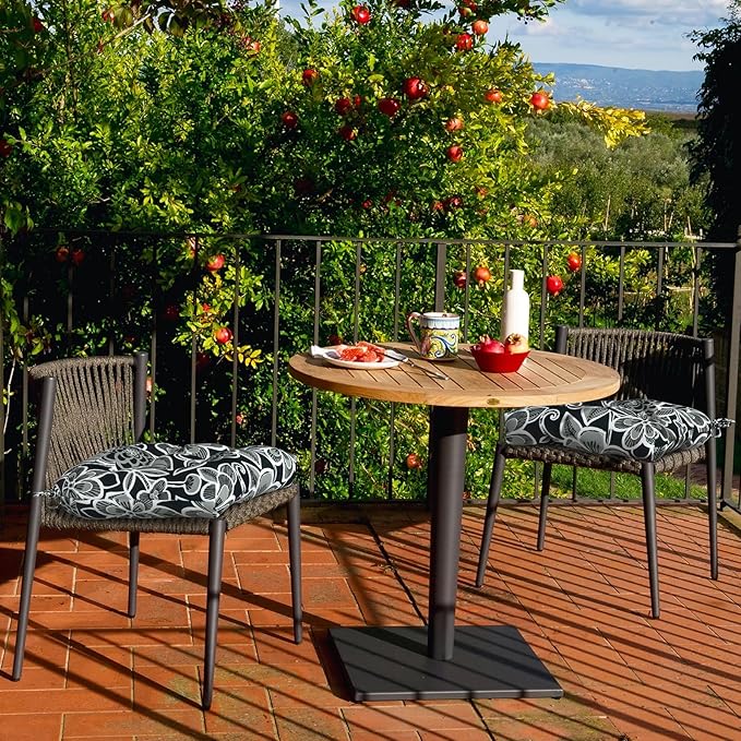 DYTXIII Set of 2 Outdoor Chair Cushions 19"x19"x4", Water Repellent Tufted Patio Seat Cushions with Ties, Thick Replacement Pads for Wicker Dining Chairs, Patio Furniture, Flower Black