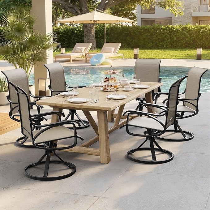 Patio Swivel Chairs Set of 2, All Weather Outdoor Rocking Chair with Textilene Breathable Back, Metal Frame, Patio Dining Chair for Backyard, Garde, Porch and Deck (2, Dark Brown)