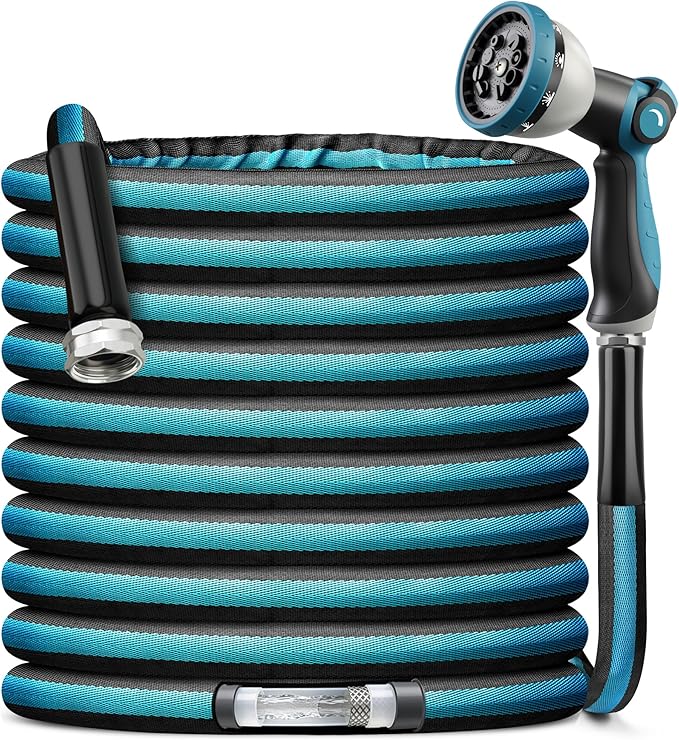 15ft Garden Hose, Lightweight Flexible Water Hose with 3/4" Rustproof Metal Fittings & Rubber Washer – Kink-Free, Weather & Abrasion Resistant, Easy Storage for Balcony & Bathroom