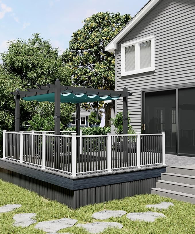 GarveeLife 10x10 ft Outdoor Pergola Metal Pergola with Adjustable Canopy Reinforced Frame Outdoor Shelter for Backyard Garden Deck - Blue
