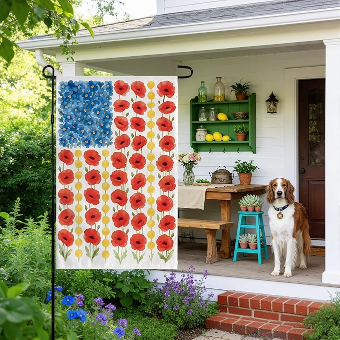 Memorial Day Decorations - Spring Garden Flag for Easter Summer | 12x18 Inch Double Sided Patriotic American Flag for Outdoor Outside Yard 250th America Anniversary USA Celebration 4th of July Decor
