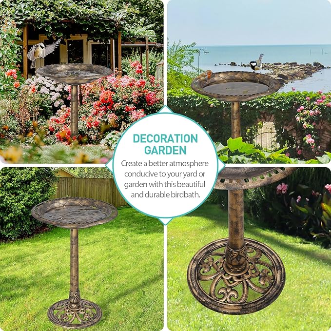 ZenStyle 28" H Resin Sitting Pair Bird Bath Pedestal Outdoor Garden Décor (Bronze)