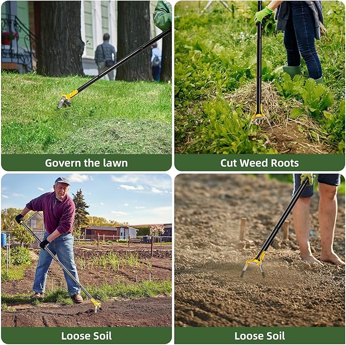 YUCEEN Hoe Garden Tool,Scuffle Garden Hoe for Weeding 30-60 Inch,Long Handle Heavy Duty Adjustable Hula Hoe,Gardening Stainless Steel Loop Stirrup Action Hoe