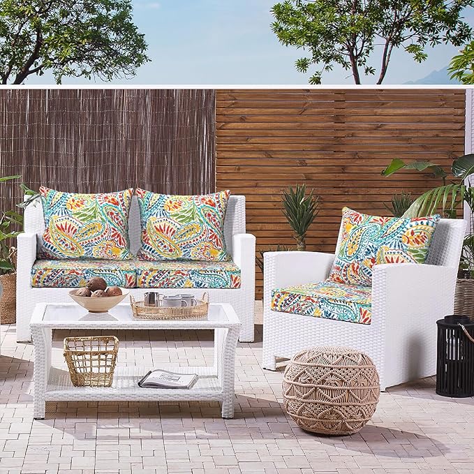 LVTXIII Outdoor Seat and Back Cushion Patio Deep Seat Cushion Set Seasonal Chair Cushion for Wicker Chairs and Garden Furniture Decoration, 22"x22"x4", Paisley Multi