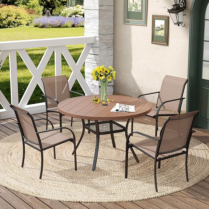 DIFY Patio Dining Chairs Set of 4, Stackable Outdoor Metal Chairs for Garden, Porch and Lawn, Brown