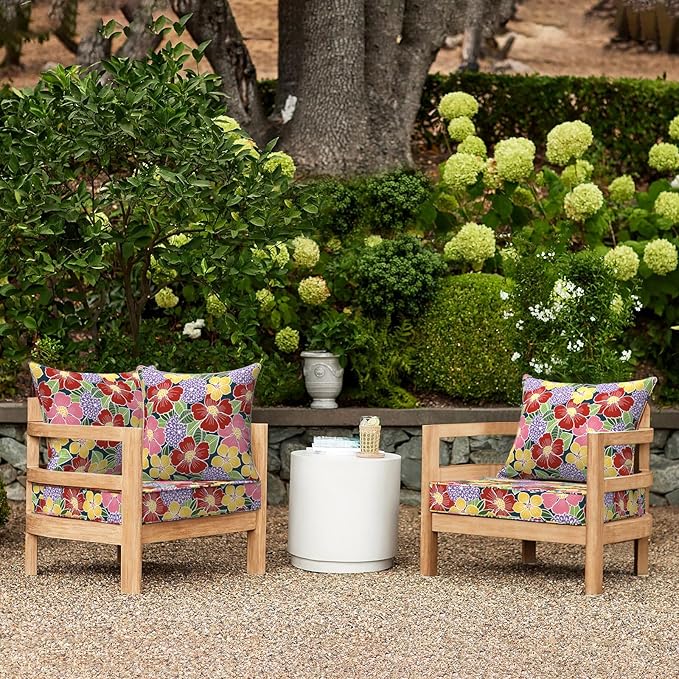LVTXIII Outdoor Deep Seat Cushion Patio Seat and Back Cushion Set Seasonal Chair Cushion for Dining Arm Chairs, Wicker Chairs and Garden Furniture Decoration, 24"x24"x4", Flower Bloom