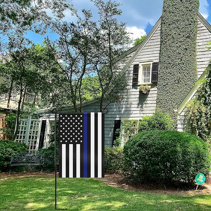 HOOSUN Double Sided Thin Blue Line American Police Garden Flag, USA United States Decorative Garden Flags - Weather Resistant and Double Sided - 12.5 x 18 Inch