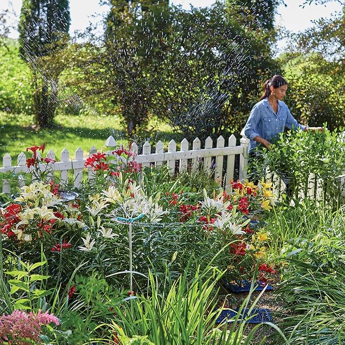 Gilmour Medium Coverage Elevated Sprinkler, Garden Sprinkler on Telescoping Pole, 360 Degree Garden Watering System