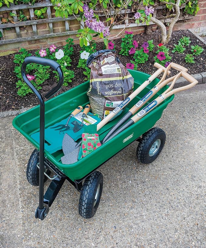 Draper 22x96x51cm Garden Tipper Cart - Heavy Duty Gardening Trolley with Handle for Home and Professional Use