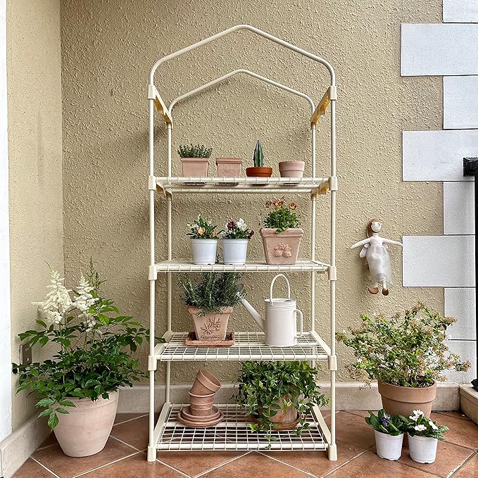 Purlyu Garden 4-Tier Greenhouse – for Indoor Outdoor Gardening Hot House w/ Zippered Cover and Metal Shelves for Growing Vegetables, Flowers and Seedlings (PLGH704OWP)