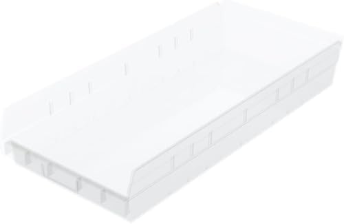 Akro-Mils 30174 Heavy Duty Plastic Shelf Bins, 24"x 11"x 4", Clear, 6-Pk