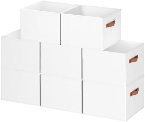 8 Pack Large Closet Storage Baskets Bins for Shelves, Collapsible Fabric Closet Organizers and Storage with Polyester Handles, Decorative Baskets for Organizing Clothes, Towels, Linen Closet 14"x10"