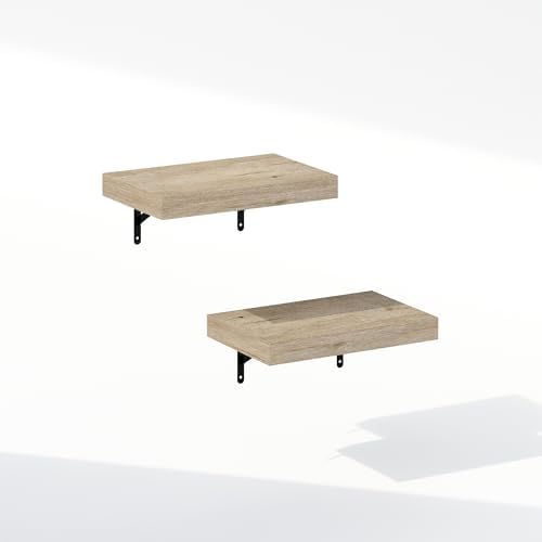 Furinno Tanna Floating Shelves for Wall Set of 2, 15-Inch Bathroom Wall Shelf, Wall Mounted Shelf, for Bathroom Organizers and Storage, Living Room, Natural