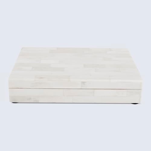 Handicrafts Home Small Decorative Box with Lid – 6x8x1.5” Trinket, Remote Control & Keepsake Memory Box, Decorative Accent for Coffee Table, Shelf, Mantle & Boho Home Decor- Classic Plain- White
