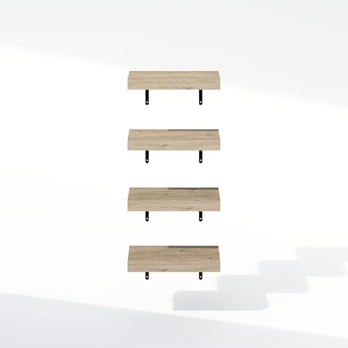 Furinno Tanna Floating Shelves for Wall Set of 4, 15-Inch Bathroom Wall Shelf, Wall Mounted Shelf, for Bathroom Organizers and Storage, Living Room, Natural