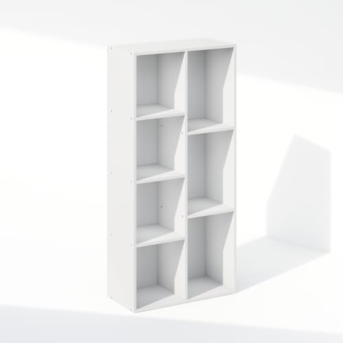 Furinno Reed Closet Organizers and Storage, 7-Cube Closet Organizer, Open Shelf Closet Storage, for Wardrobe, Bedroom, Living Room, White