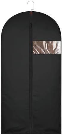 60Inch Garment Bags Covers,Black Hanging Clothes Bag, Suit Cover Bags with Clear Window for Hanging Closet Clothes Storage and Travel