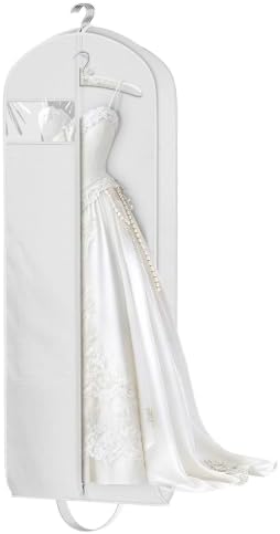 KEETDY Wedding Dress Garment Bag for Travel with 4" Gusseted Long Hanging Dress Bags for Gowns for Women Garment Cover Clothes Storage for Closet (white, 65 inch)