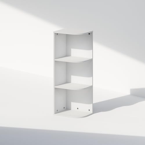 Furinno Reed Corner Shelf, 3-Tier Corner Bookshelf, Book Shelf, Corner Shelves, Storage Rack, for Organization and Storage, Home Office, Living Room, White