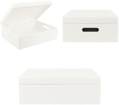 Creative Deco XL White Wooden Box Storage with Hinged Lid
