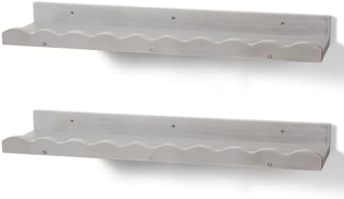 Suzile 2 Pcs Scalloped Floating Wall Shelves,23",Gray | Scalloped Edge, Book Display, Plant Display, Photo Frames, Toy Storage, Nursery, Bedroom, Bathroom, Aesthetic Decor
