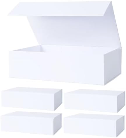 Aimyoo Small White Collapsible Gift Box with Magnetic Closure Lids 10.5x7x3 in, Bridesmaid Groomsman Proposal Boxes, Rectangle Storage Box 5 Pack