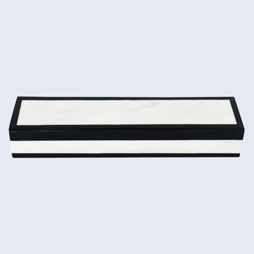 Handicrafts Home Slim Decorative Storage Box with Lid– Black White Modern Storage Box, Remote Control Holder, Coffee Table Organizer, Minimal Desk Storage Box for Living Room– Mono Court 10x2.5x1.5