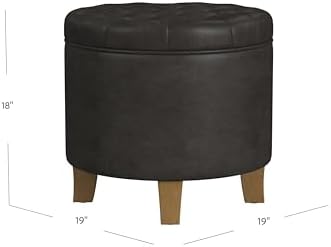 HomePop 19" Faux Leather Button Tufted Round Storage Ottoman - Black