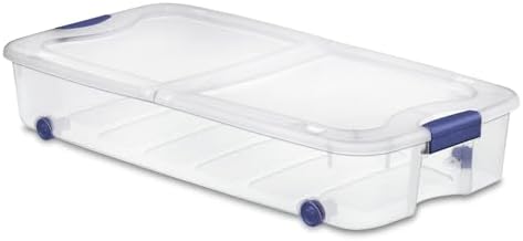 66 Qt Clear Storage Bins with Lids - 66 Quart Wheeled Latch Box, Underbed Storage Container, Durable Plastic Organizer for Bedroom, Closet, Garage,Blue
