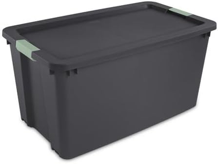Sterilite 16 Pack 45 Gallon Wheeled Latch Tote, Stackable Plastic Storage Bin, Gray/Green
