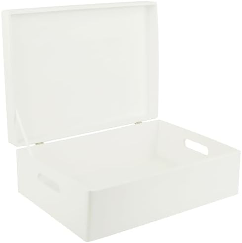 Creative Deco XL White Wooden Box Storage with Hinged Lid