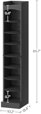 YATINEY 9-Tier Tall Shoe Rack, Wooden Shoe Storage Organizer, Narrow Shoe Cabinet with Removable Shelves for Small Spaces, Holds 9 Pairs of Shoes, for Entrance, Hallway, Black SS02BK
