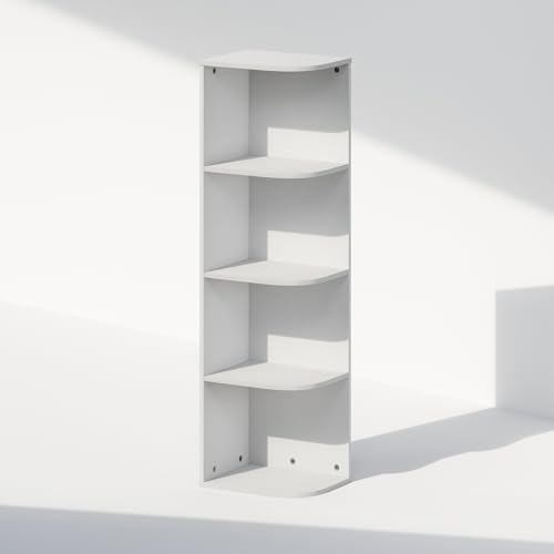 Furinno Reed Corner Shelf, 4-Tier Corner Bookshelf, Book Shelf, Corner Shelves, Storage Rack, for Organization and Storage, Home Office, Living Room, White