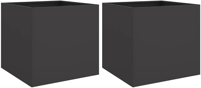 Set of 2 Black Cold-Rolled Steel Planters, Modern Rectangular Cold Planters for Garden Patio Balcony, Durable Medium Size Indoor Outdoor