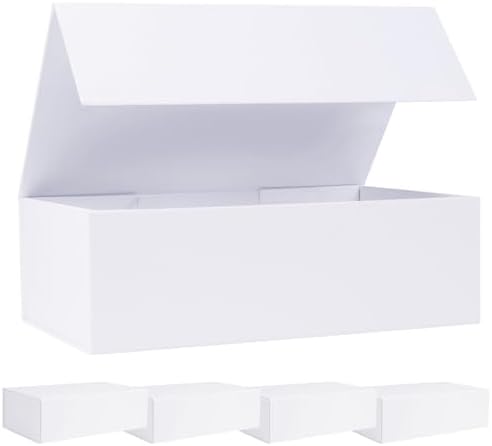 LFBOX White Gift Box with Magnetic Lids 5 Pack | Large Bridesmaid Groomsman Proposal Boxes,13.8x8.3x4.4 in, Collapsible Rectangle Storage Box