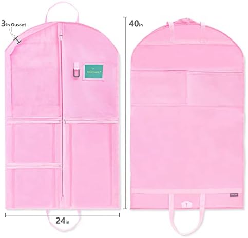 Waterproof Hanging Garment Bag 40 inch Clothes Bag with Gusset, 5 Pockets Side Zip for Dance Costumes Sports Skating Theatre Pageants Cheer Cosplay Kendall Country (Cotton Candy, 40 inch)